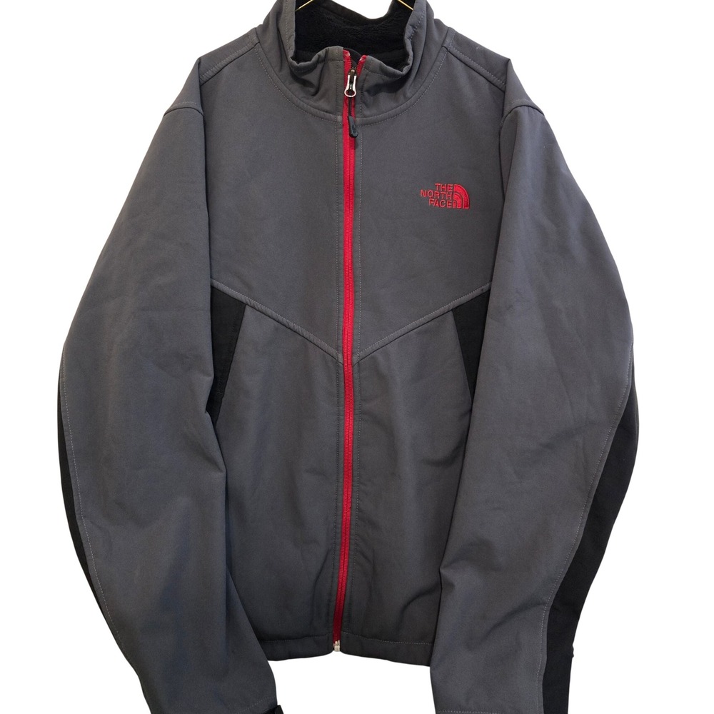 The North Face Mens Jacket Gray Black Red Zip Fleece Lined Size M